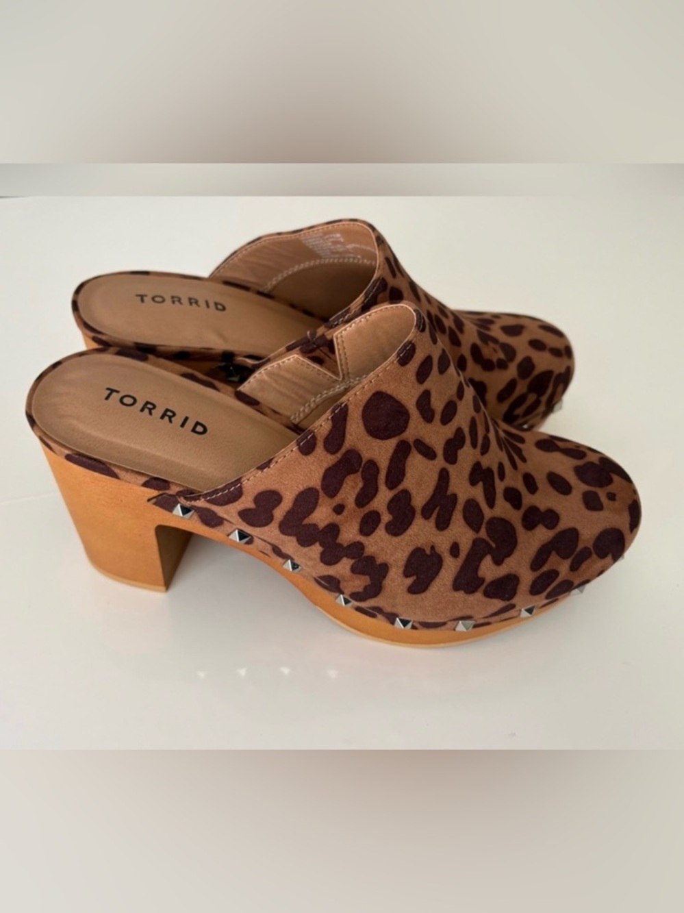 Torrid Leopard Print Mule Heels Studded Platform Size 9WW